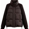 Winter new stand-up collar knitted sleeve cotton-padded clothes women's short thickened warm splicing fashionable trendy coat