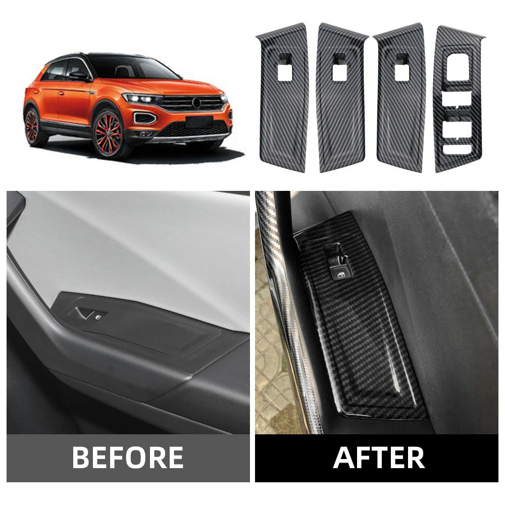Car Window Lifter Panel Sticker for Volkswagen T-Roc Troc 2018-2026 LHD Imitation Carbon Fiber ABS Interior Styling Accessories