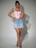 Rose Beauty A  Square Neck Overbust Hook And Eye Front Jacquard Print Lace Up Back Backless Corset Shapewear Crop Cami Top