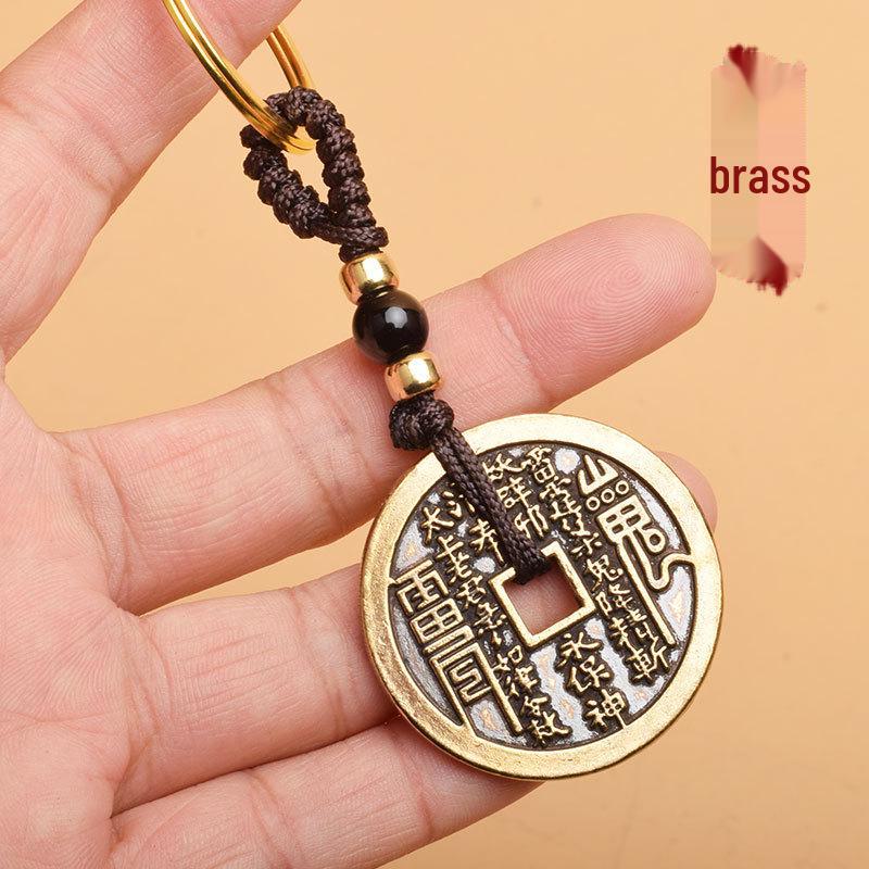 Brass Keychain: 2024 Tai Sui Jiachen Dragon Year Pendant with Mountain Ghost Money and Six-Character Mantra Gawu Box.