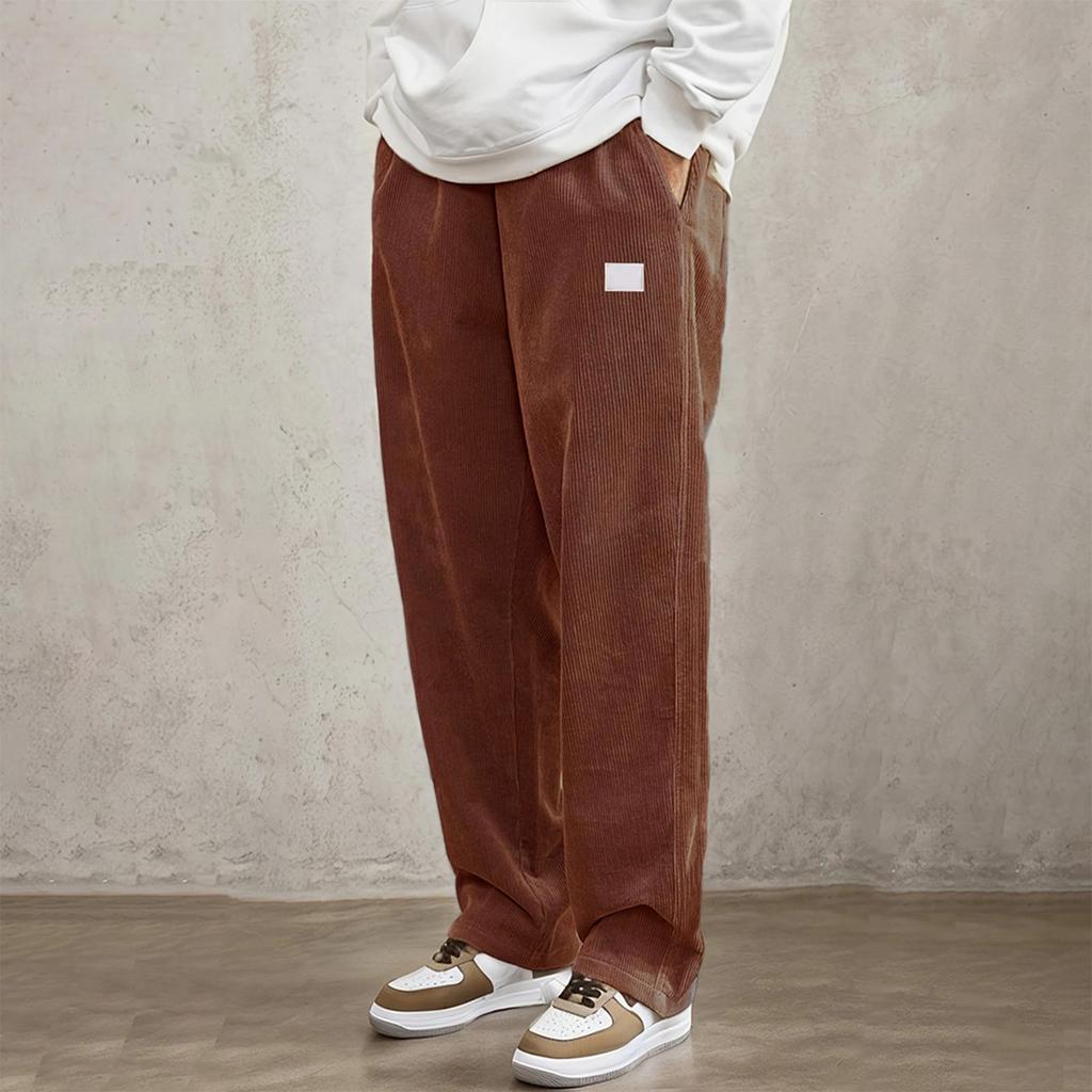 Men's Loose Casual Trousers, Elastic Waist Drawstring, Lightweight With Pockets, Comfortable And Breathable Corduroy Trousers
