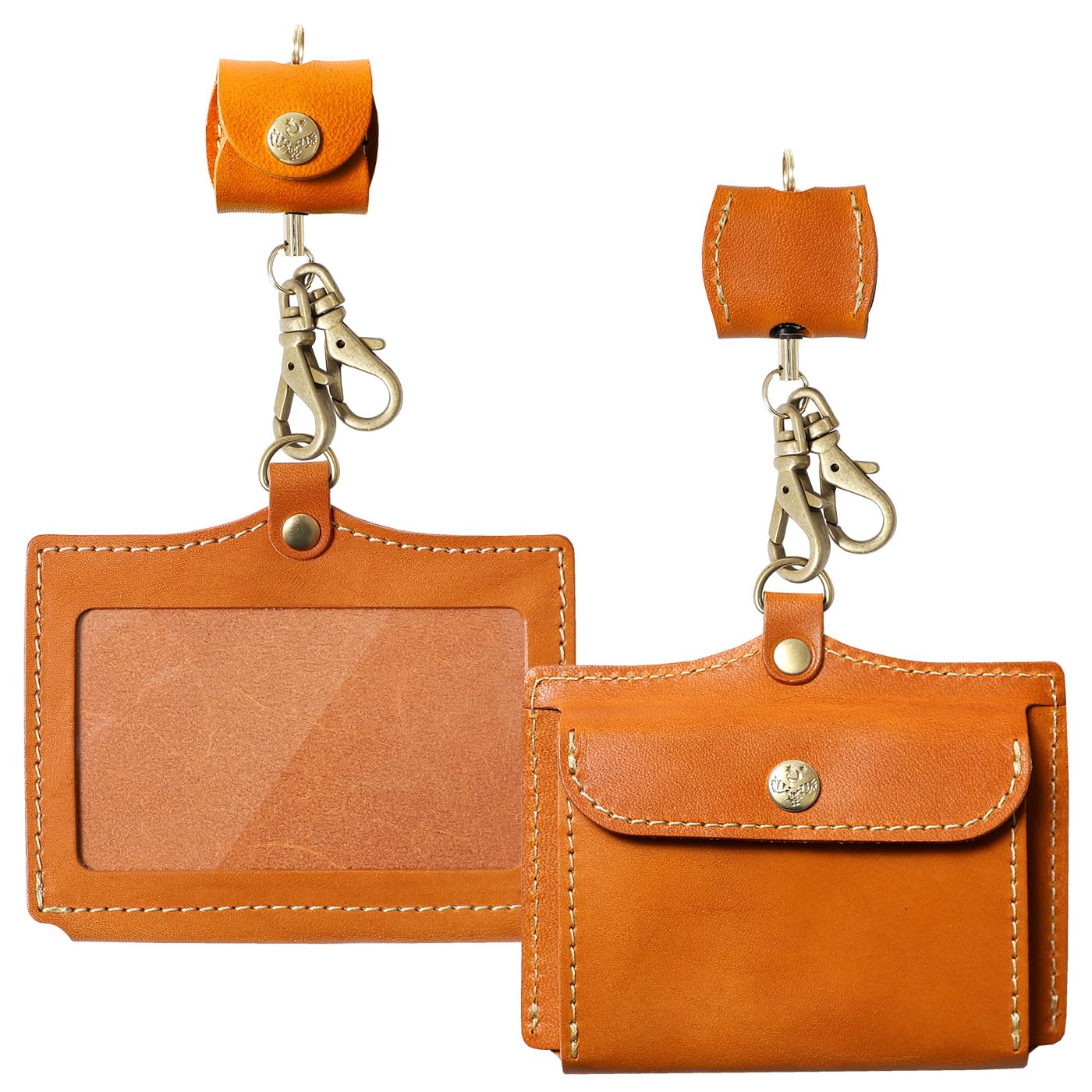 

ID Case -pocket- Retractable Reel Set, Genuine Tochigi Leather, Storage, Employee ID, Card Holder, Wallet, Stationery, Thin, Expandable, Horizontal, S