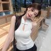 Chinese Style Halter Frog Button Cutout Knitted Vest - Women's Slim-Fit Sleeveless Summer Top