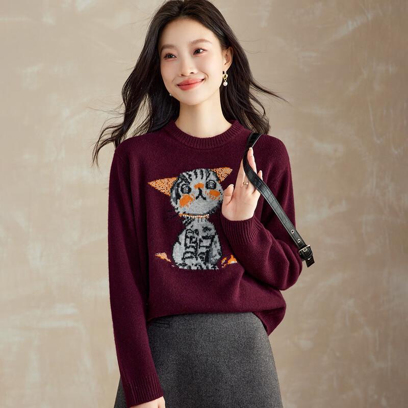 

Srcr Women s 100% Wool Thick Kitten Inlay Sweater XL