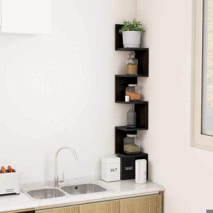 Maison Exclusive - Étagère d'angle murale Noir 20x20x127,5 cm Bois d’ingénierie