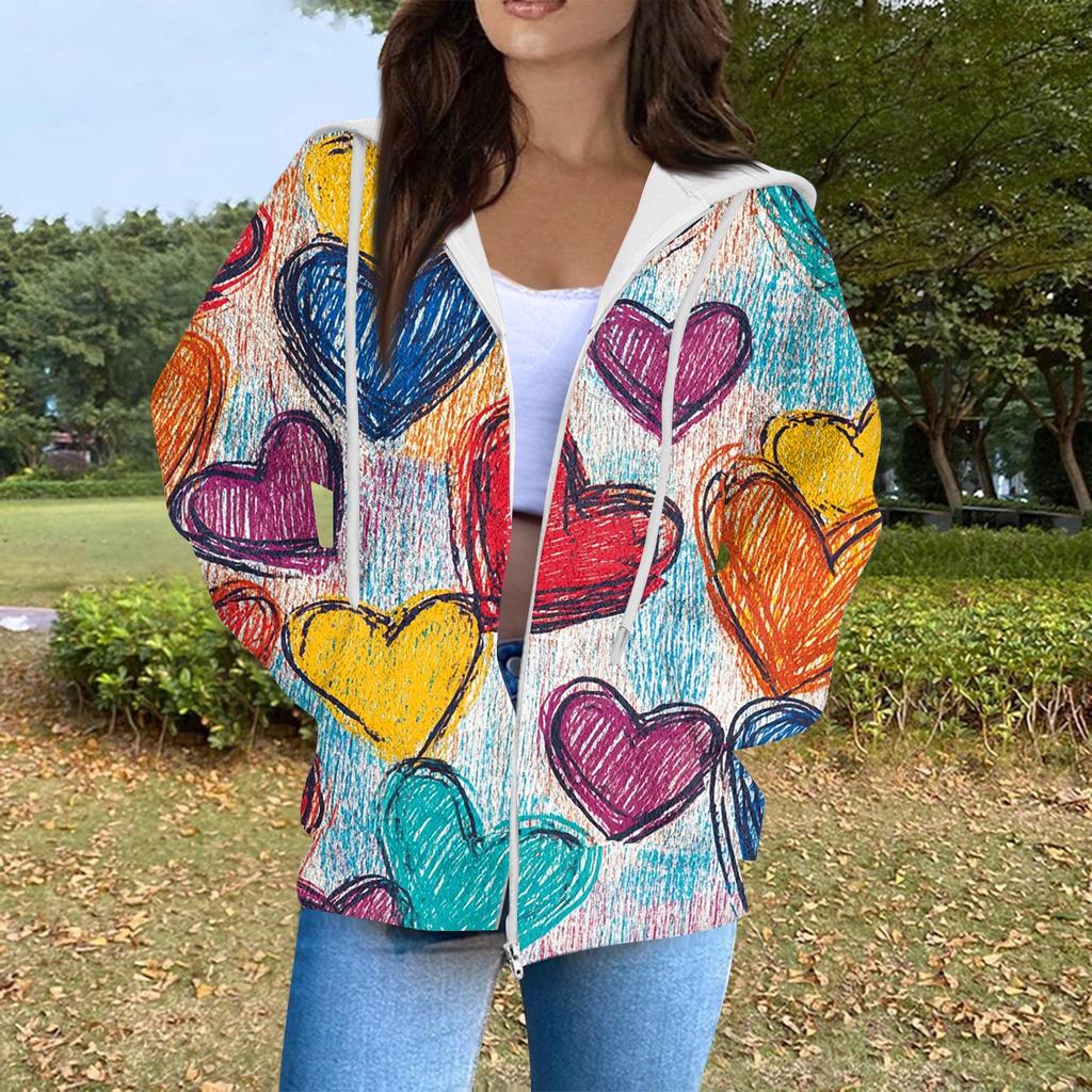 Damemote Uformelt langermet Valentinsdagstrykk med lomme med glidelås cardiganjakke