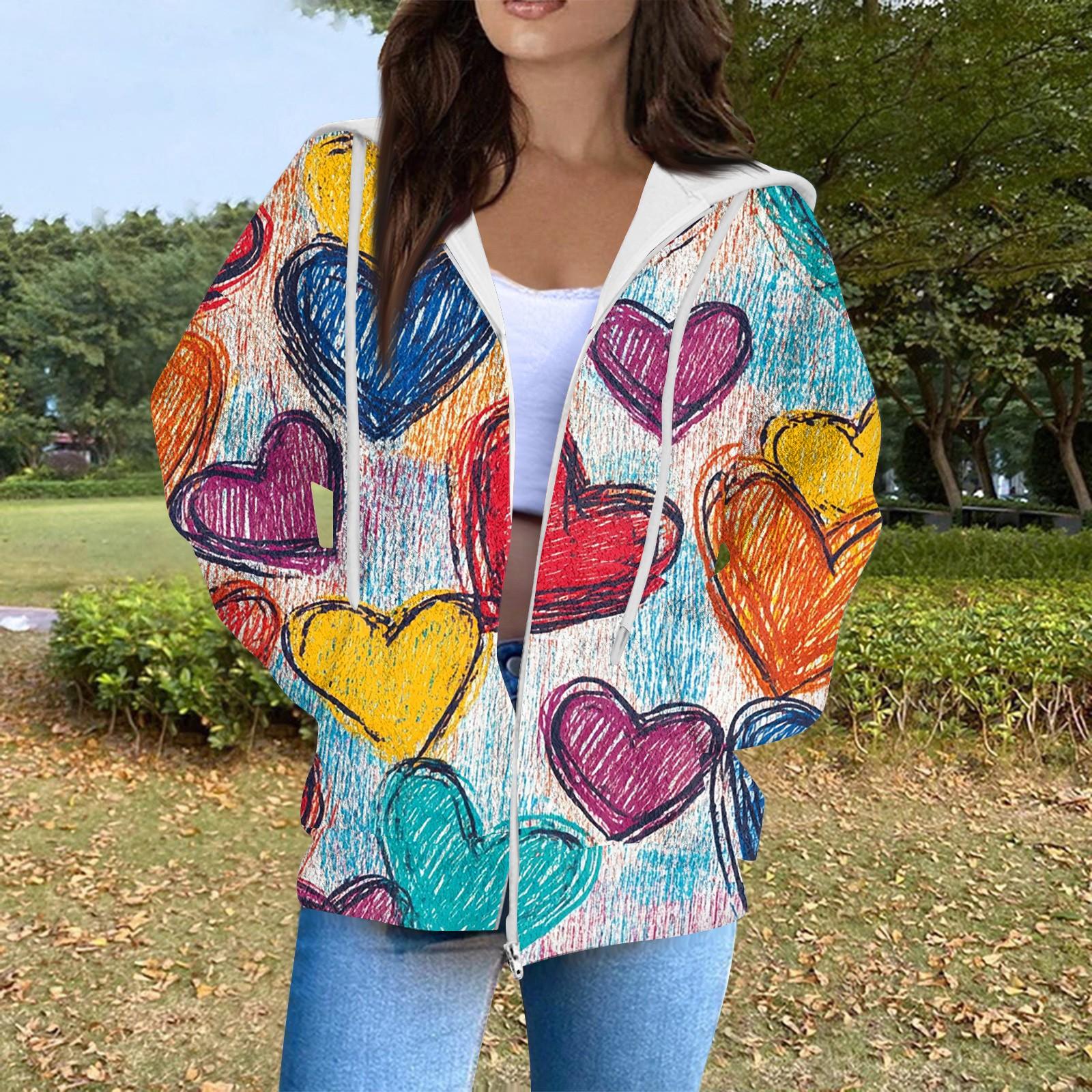 

Женская мода повседневная куртка-кардиган с длинным рукавом и принтом ко Дню святого Валентина с карманом на молнии M