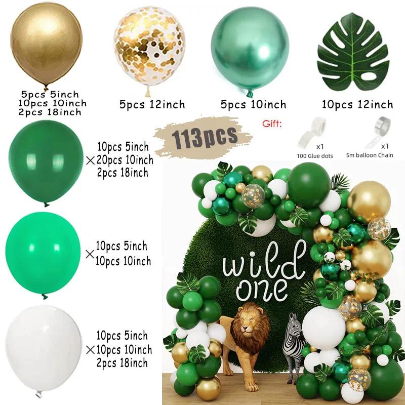Sage Green Brown Wildlife Themed Balloon Garland Arch Kit Deer Print for Jungle Safari Kid Birthday Baby Shower Party Decoration