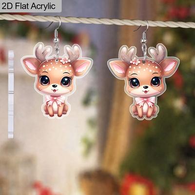 2D Płaskie 1 Para Kolczyki Wzór Kreskówkowy Jeleń Sika Festiwal Bożonarodzeniowy Claus na Biżuterię Świąteczną dla Kobiet