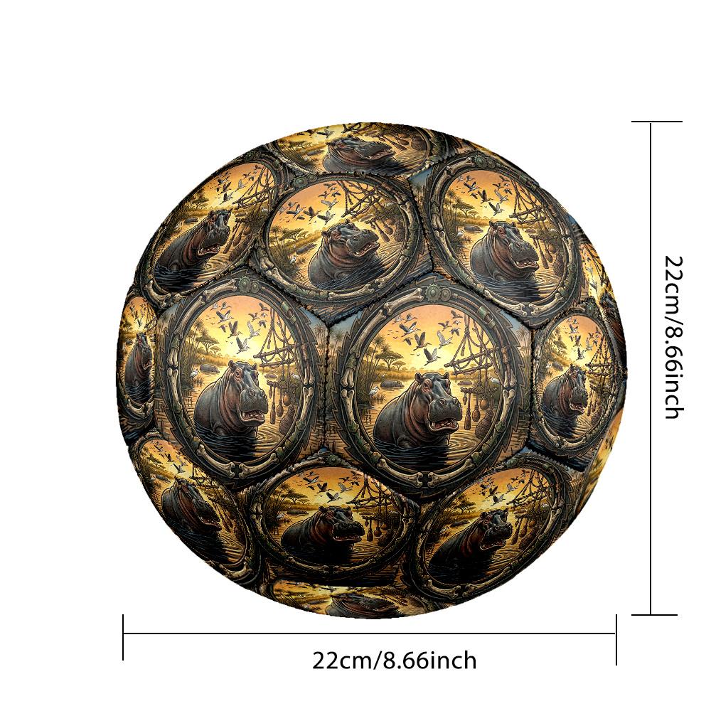 Hippopotamus African Landscape Round Football Size 5 Adult Ball Suitable for Training Matches and Outdoor Team.