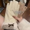 Korean Version of Gloves for Women's Autumn and Winter 2025 New Velvet Cold-proof and Warm Riding Driving Touch Screen Bow Plush Gloves