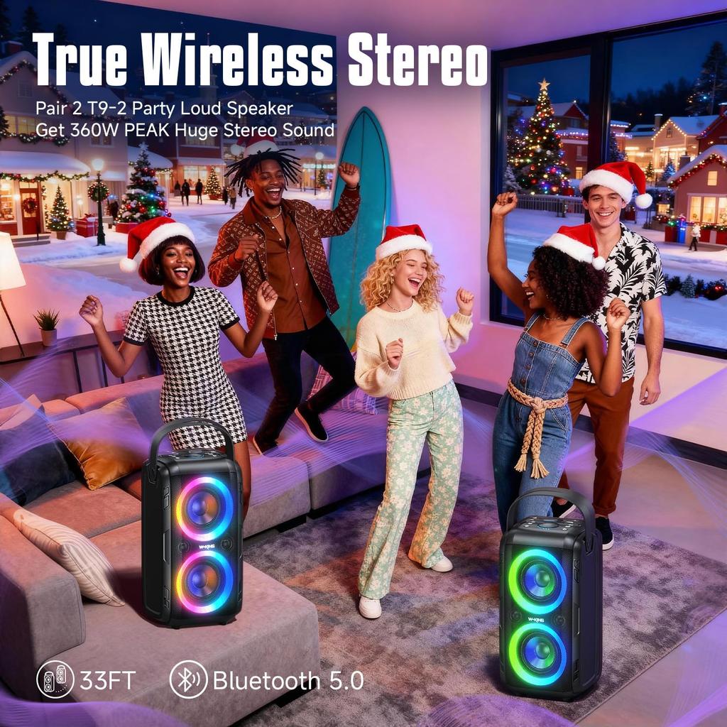 80W Loud Bluetooth Super Deep Huge 105dB Portable Party Mixed Color LED 24H Bluetooth USB TF W-KING Speaker, Bass, Sound, Speaker, Lights, Playtime,