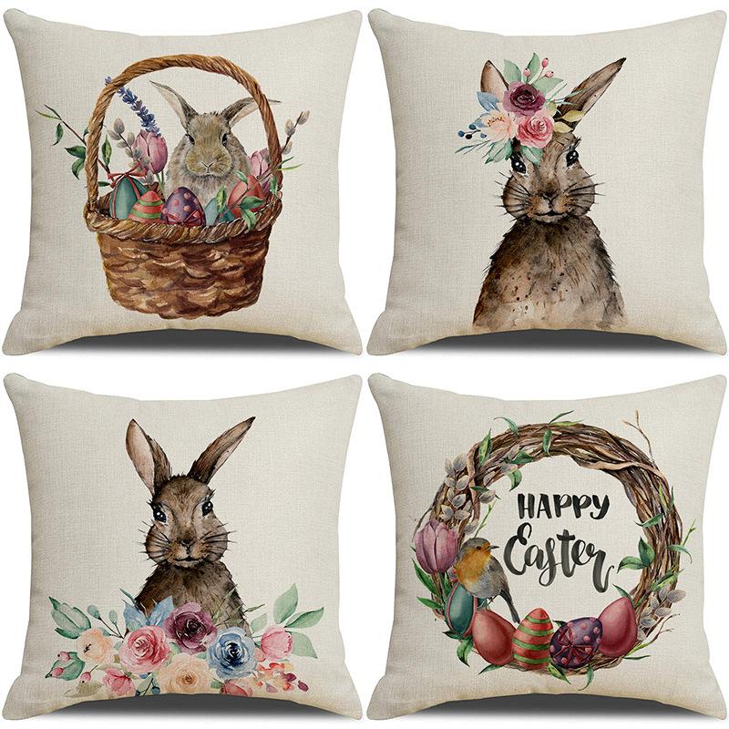 New Easter Flower Basket Bunny Pillow Case Spring Wreath Decorative Pillow Sofa Cushion Cover Combination