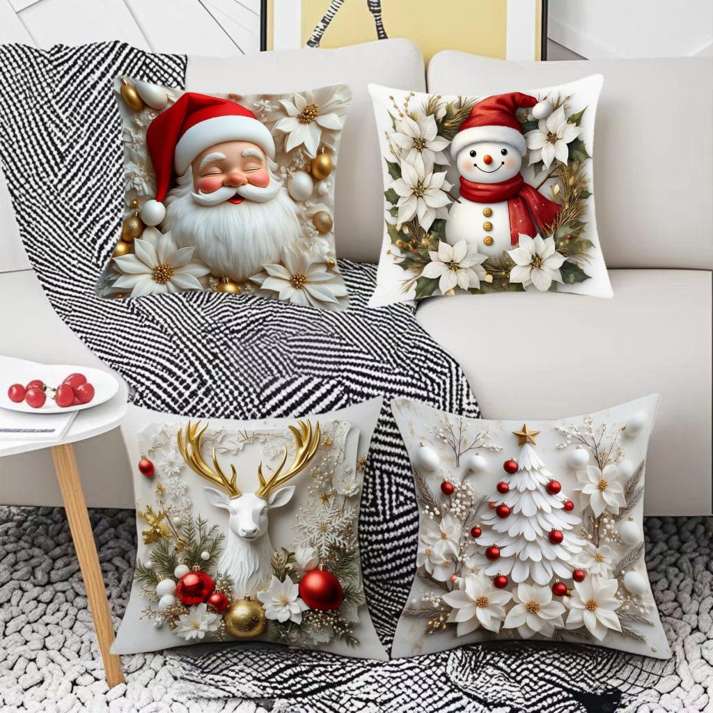 Federa di Natale Albero di Natale Renna Pupazzo di Neve Decorazione Atmosfera Divano Cuscino Decorativo in Lino