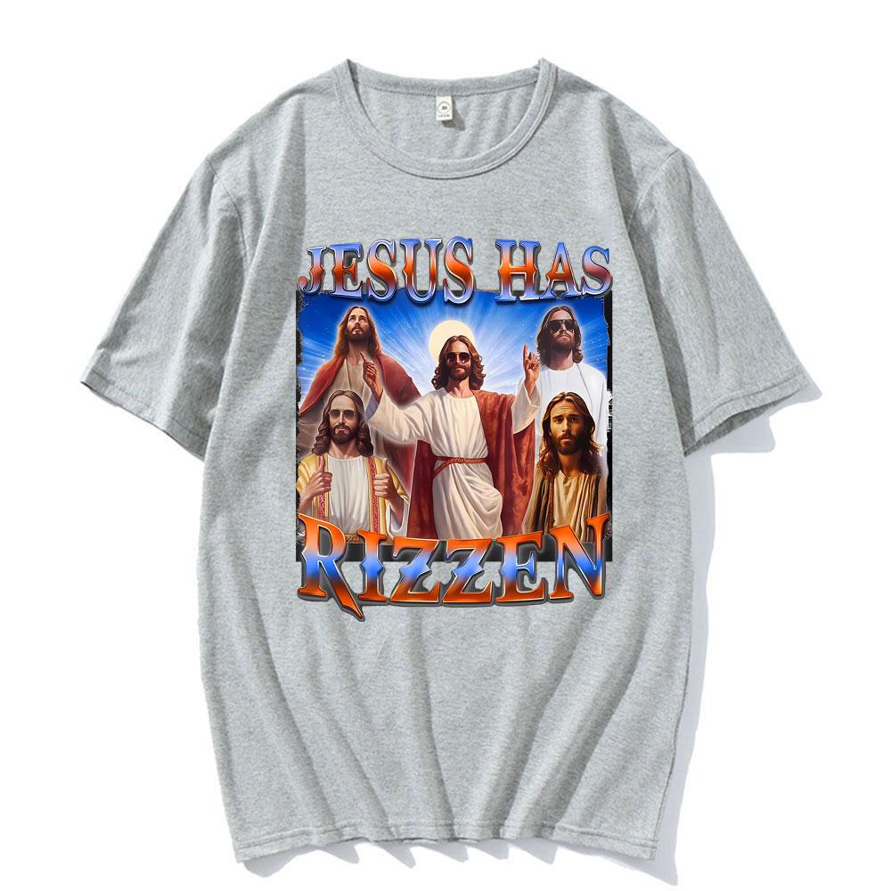 Funny Jesus Has Rizzen Graphic Tshirts Men Women Fashion High Quality Hip Hop Trend T Shirts Comfort Oversized Hot Sale Tshirt
