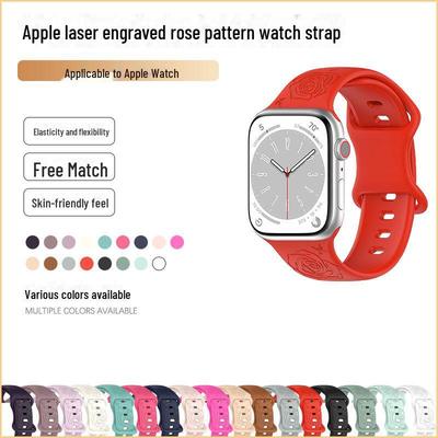 Cinturino in silicone con motivo mela rosa per Apple Watch di 9a generazione, design inciso al laser con fibbia a forma di otto