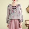 Autumn New Large Size Women's New Chinese Style National Style Embroidered Long-sleeved Tops Loose Pullover T-shirt