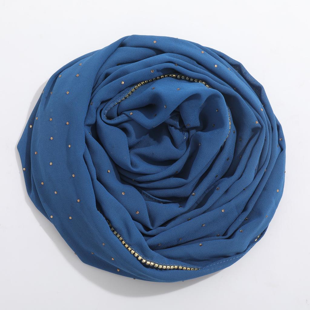 Fashion Hot Sale High-Quality Pearl Chiffon Rhinestone Chain Scarf Shawl Muslim Women Hijab Ethnic Headscarf