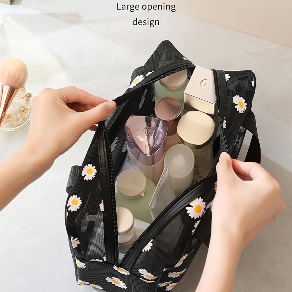 Gauze makeup bag Small daisies beach toiletry bag Travel women's simple storage bag Go out tote bag