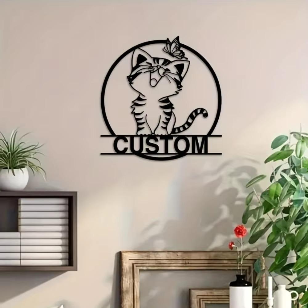 Unique Personalized Metal Wall Art Kitten Pattern Rustic Home Decor Outdoor Gift