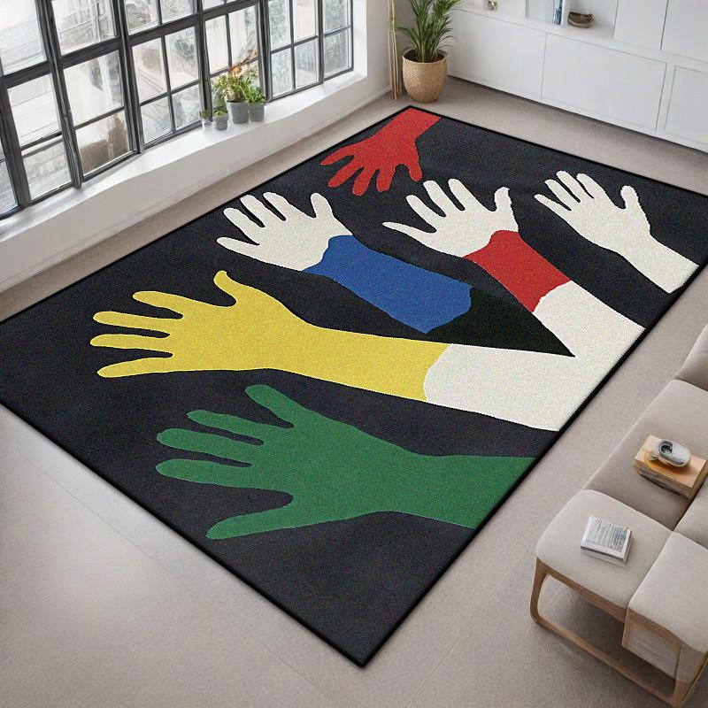 Modern Abstract Large Living Room Carpet Colored Palm Decoration Bedroom Bedside Fluffy Plush Rug Cloakroom Bedside Non-slip Mat