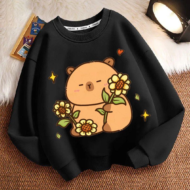 Girls' Fashion Cartoon Capibara Hoodie Spring and Autumn Children's Loose Round-neck Long-sleeved Hoodie