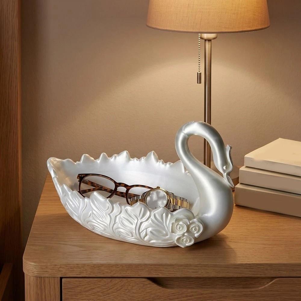 3D-gedruckter Schwan Schmuckhalter Nordischer Stil Blumiger Schwan Aufbewahrungsschale Kleinkram-Aufbewahrungsschale Schlafzimmer