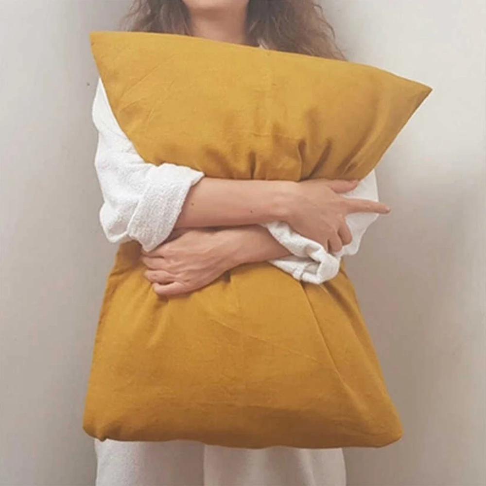Ensemble de 2 Taies d'oreiller Douces Respirantes 100% Lin Housse de Coussin Décoratif Carré Différentes Tailles pour Lit Canapé Sofa Enveloppe