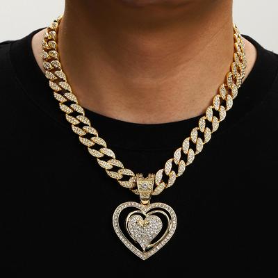 Plný diamantový love slitina přívěsek unikátní design srdce náhrdelník hip hop pánský náhrdelník