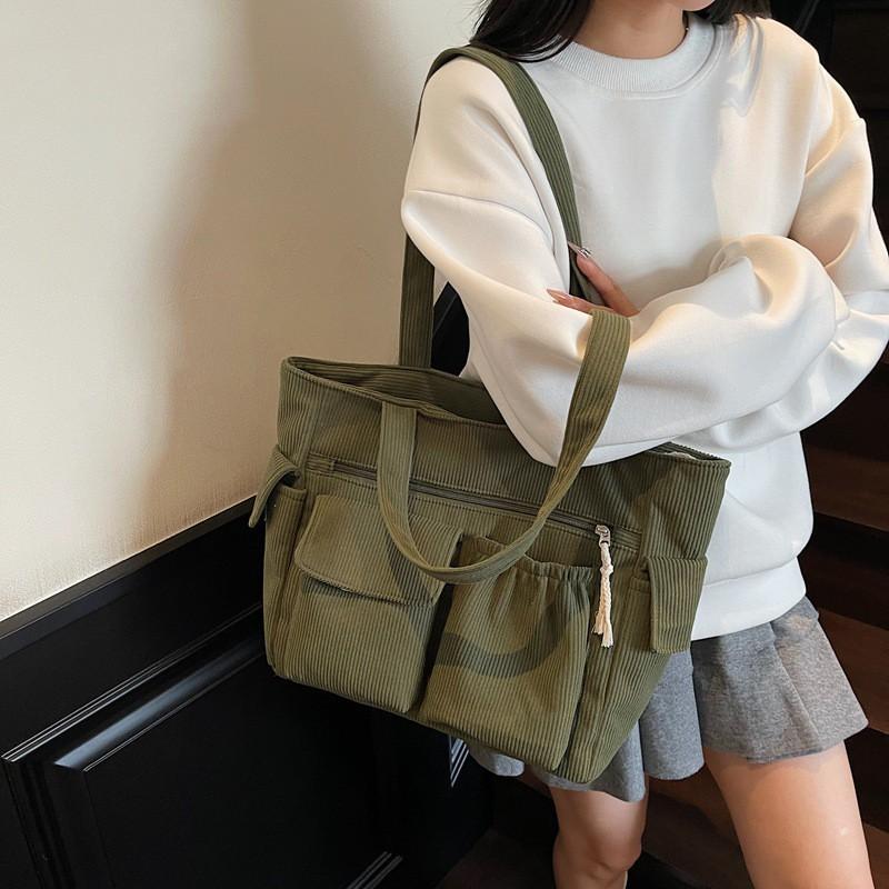 Simple Japanese Corduroy Tote Bag Large Capacity Commuting All-matching Student Handbag New