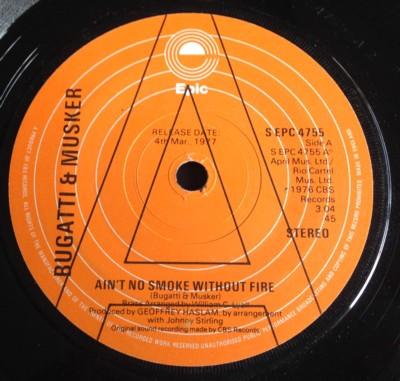 

7inch Record DOMINIC BUGATTI FRANK MUSKER Aint No Smoke Without Fire SEPC4755PROMO Epic 1976 UK SoulFunk Used