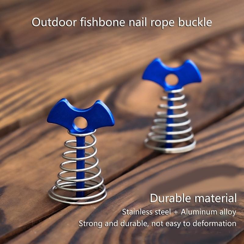 Deck Plank Board Tent Stakes Aluminum Alloy Spring Anchors Fishbone Deck Anchors Peg Fishbone Guyline Cord Adjuster