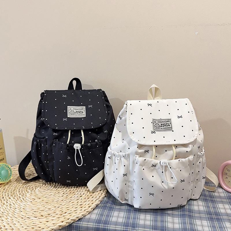 Schoolbag Bow Polka Dot Drawstring Backpack Women's New High-value Cute Student Commuting Schoolbag Leisure Travel Backpack