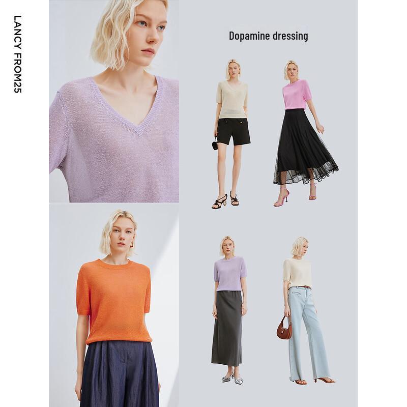 LANGZI Thin Short Sleeve V-Neck Knit Top