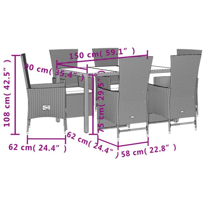 VidaXL Ensemble à Manger de Jardin avec Coussins 7 pcs, Table de Terrasse, Meubles de Patio, Mobilier d'Extérieur, Beige 3277576
