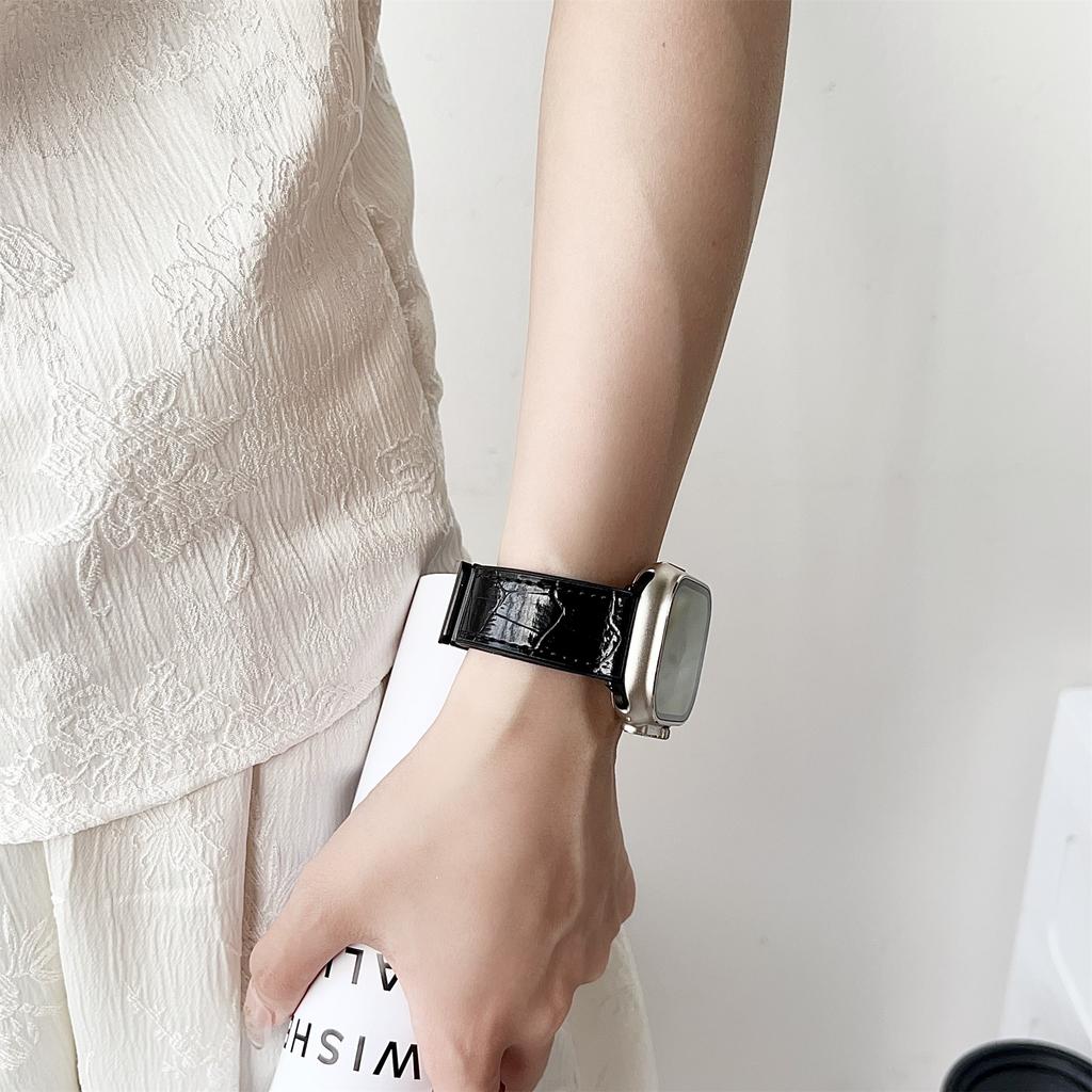 Watch Band for Apple Watch Series 10 Ultra 9 8 7 SE 6 5 4 3 2 1 46mm 49mm 45mm 44mm 42mm Bamboo Texture PU Covered Silicone Strap