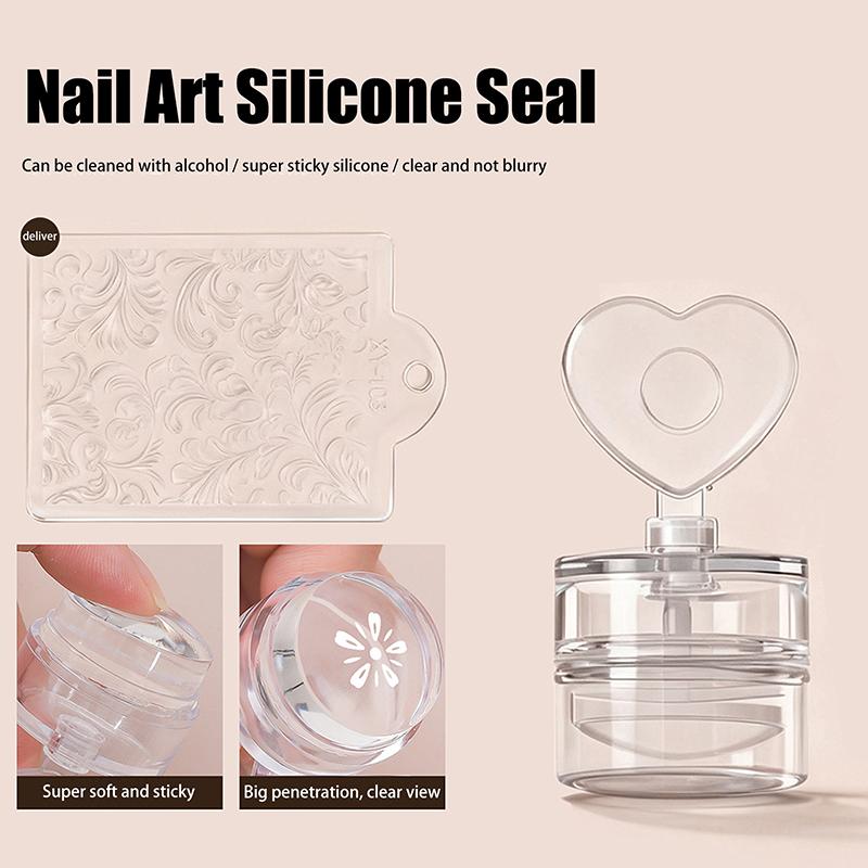 Silicone Head Stamp For French Nails Printing Transparent Nail Stamper With Scraper Heart Flowers Shaped Jelly