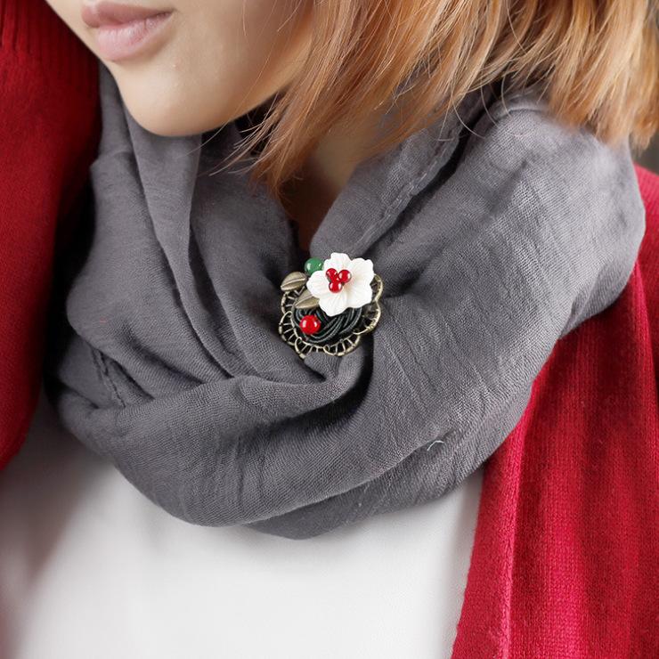 Retro Handmade Agate Shell Brooch Women's Versatile Literary and Multi-purpose Silk Scarf Cardigan Clip Hairpin with Accessories