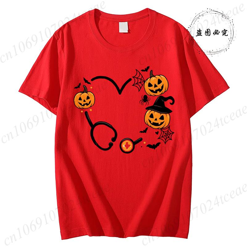 Nurse Halloween Stethoscope Shirt Tshirt for Women Short Sleeve Round Neck Casual Top Spooky Nurse TShirts Spooky Season Tops S