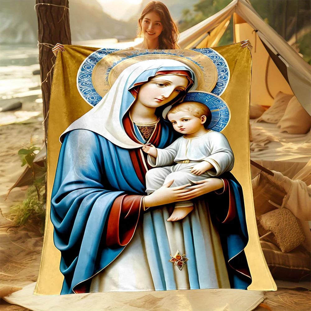 3D Warm Virgin Mary Pray Blanket,Soft Throw Blanket for Home Bedroom Bed Sofa Picnic Travel Office Rest Cover Blanket Kid‘s Gift