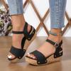 Summer new thick-soled wedge heel with women's buckle plus size sandals