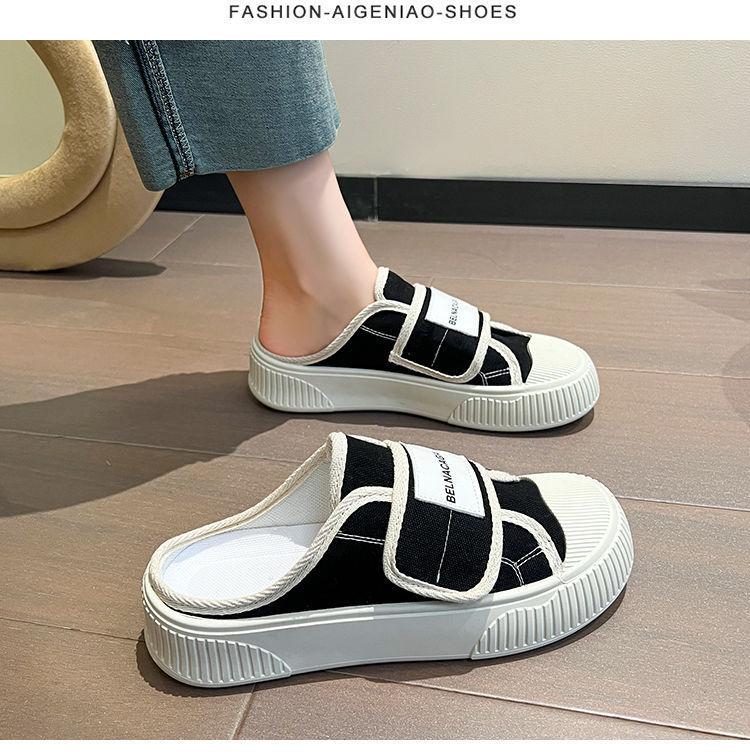 Spring and summer two wear canvas shoes ins trendy niche retro board shoes thin breathable cookie shoes