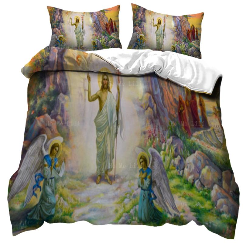 Comforter 3D Jesus Christian Sacred Jesus Bedding Set God Bless You Soft Set King/Queen Size For Adults Women Men