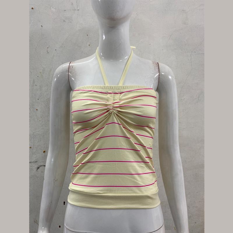 

Европейская и американская летняя мода, повседневный простой желтый полосатый жилет S жёлтый