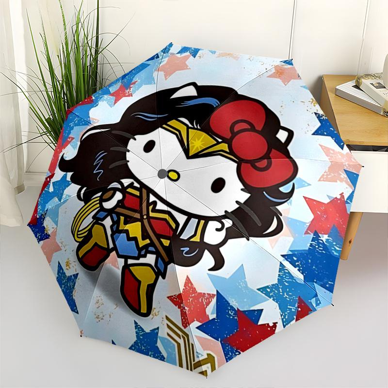 

1pc Hello Kitty Wonder Woman Edition Automatic Opening/Closing Umbrella with Portable Tri-Fold Design, 8-Bone Iron Frame Outdoor Umbrella, Ideal Gift