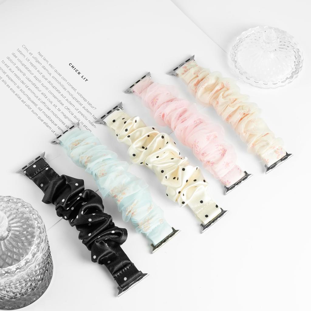 Stylish Yarn Scrunchie Strap Suit for Apple Watch Series Women's Polka Dot Yarn-style Sweet Large Scrunchie for Iwatch Strap