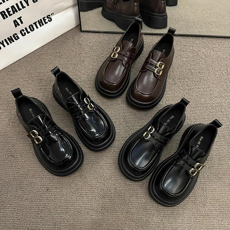 New Women's Flat Shoes Leather Casual Sneakers  Women's Lightweight Thick Base Mid Heel Pumps Women's Shoes