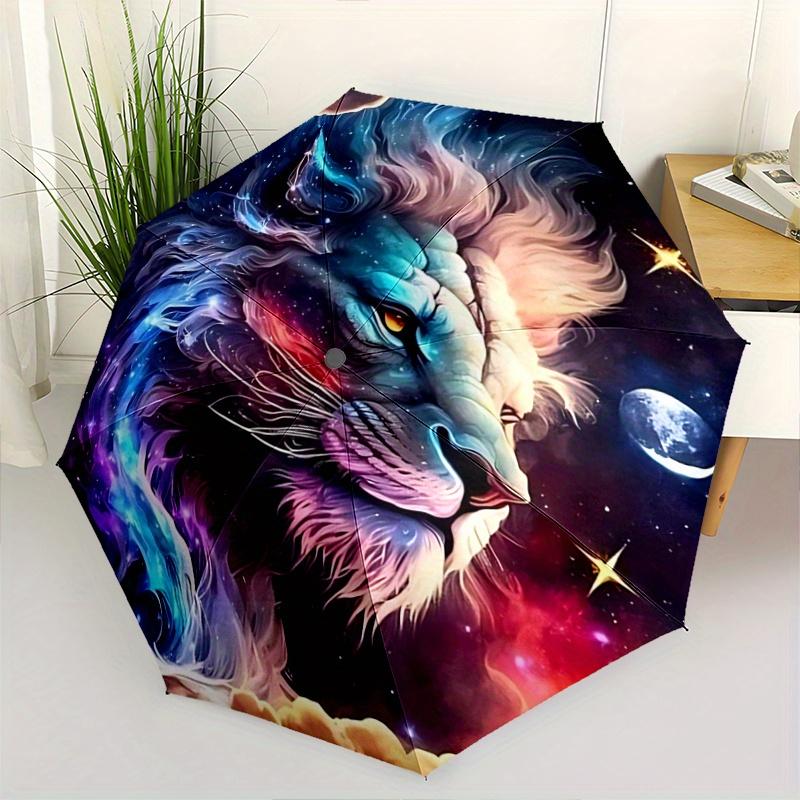 1pc Colorful Galactic Lion Durable Cartoon Folding Umbrella,Compact Umbrella for Men and Women, Suitable for Travel or Daily Use.W017