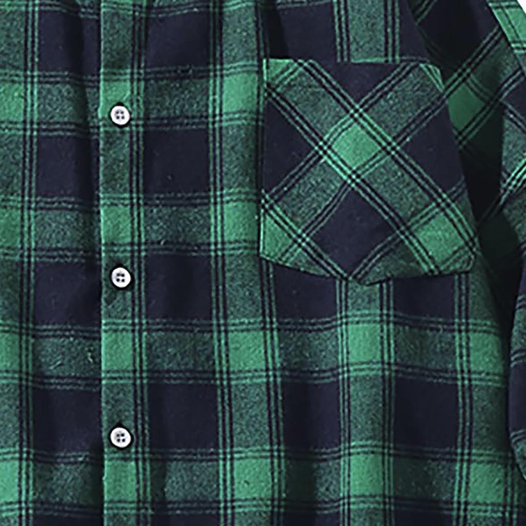 Men's  Casual Fashion Plaid  Printing Loose Lapel Long Sleeve Shirt Tops Blouse