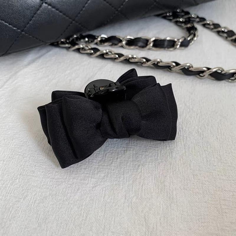 Elegant French Black Bow Hair Claw Clip for Women - Small Size, Versatile Princess Style for Bangs, 2025